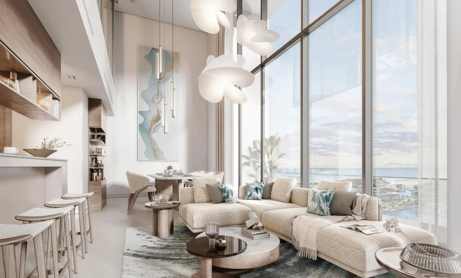 Pristine Beach Residences interior design showcasing comfortable living spaces in Umm Al Quwain, UAE.