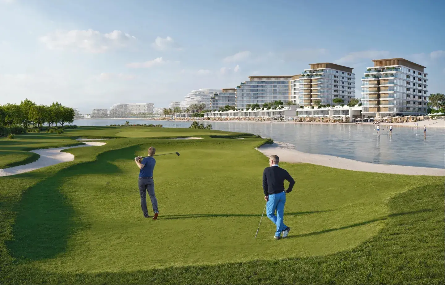 Golf facilities at Coastline Beach Residences, Siniya Island, Umm Al Quwain, surrounded by scenic landscapes and premium amenities.