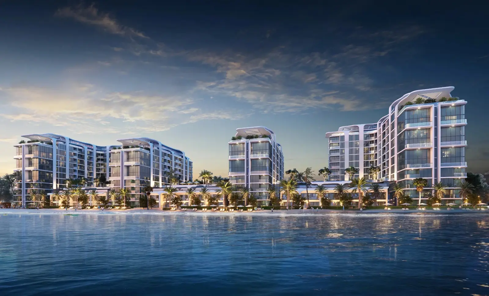 Florine Beach Residences on Sobha Siniya Island, Umm Al Quwain, luxury beachfront residential towers with coastal views.