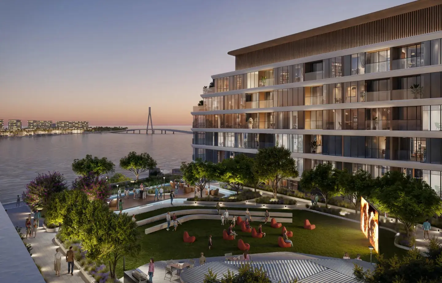 Delphine Beach Residences, Sobha Siniya Island, Umm Al Quwain, luxury apartments overlooking landscaped courtyards and the island’s natural surroundings.