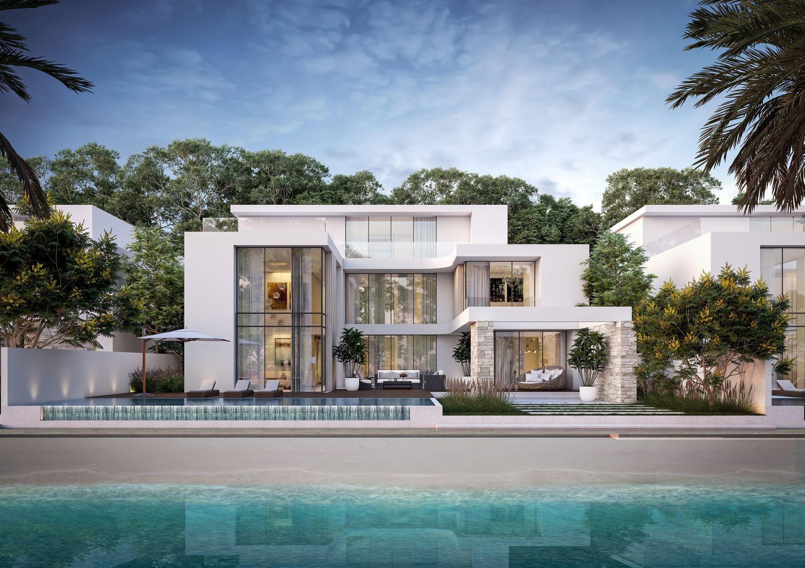 Palm Grove Villas at Sobha Siniya Island offering four-bedroom beachfront homes with direct beach access